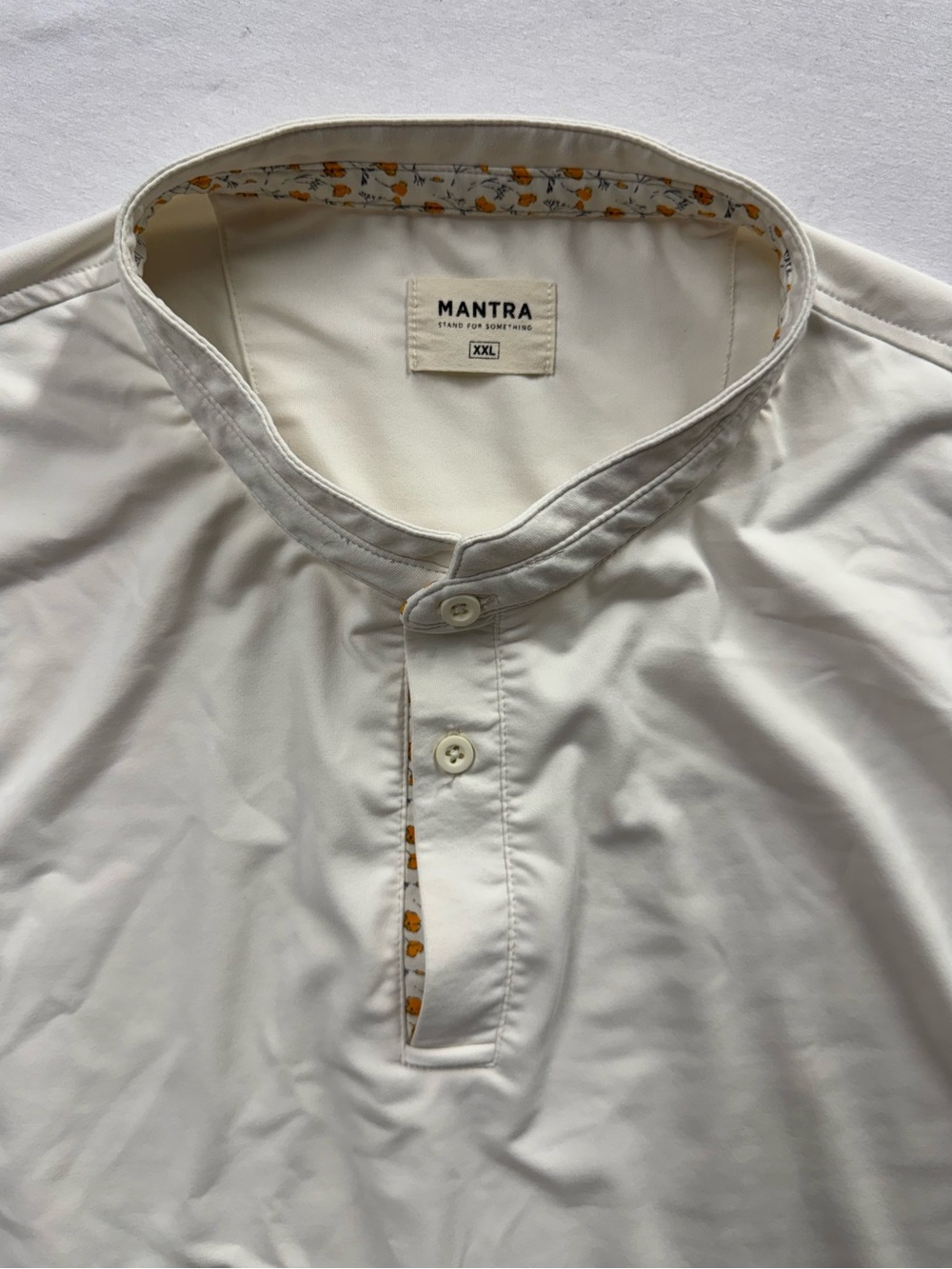 Mantra Shirt Mens XXL Ivory White Floral Trim Mandrin Collar Performance Polo